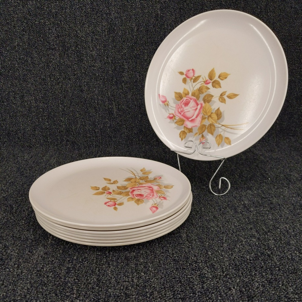 Lot of 8 Vintage Melmac Melamine  10" Dinner Plate‎ Normandy Rose Floral
